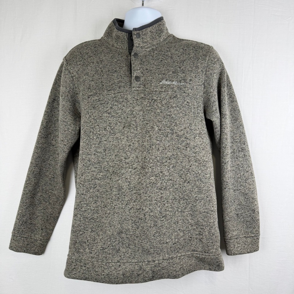 Eddie Bauer Mens Large Gray Sweater Fleece Snap Mock Neck Pullover L Long Sleeve